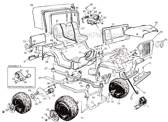 Page A Diagram and Parts List for 74560-9993 Before 03-04-96 Power Wheels Ride-On Cars